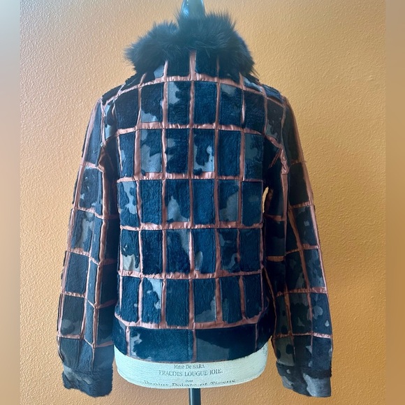 Nicola Berti Animal Fur Patch Work Jacket With Fur Collar Medium EUC! - Picture 4 of 10